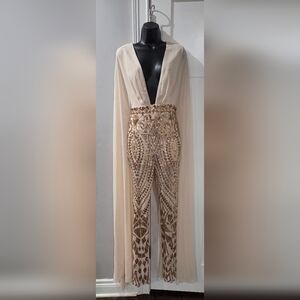 Elegant Cream and Gold Jumpsuit